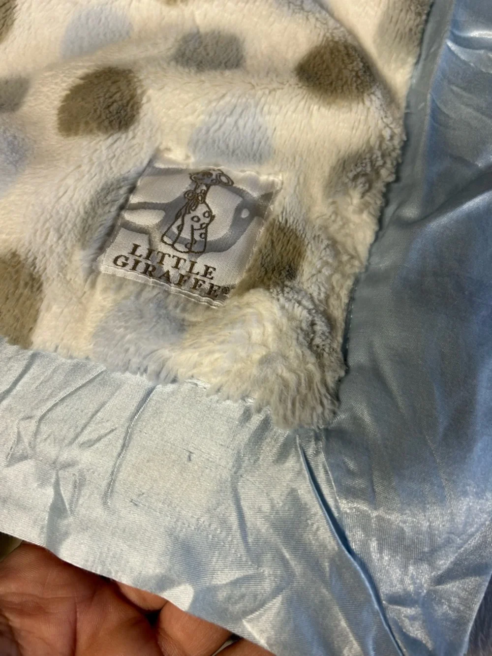 Little Giraffe Plush Polka Dot Baby Blanket - Light Blue & Gray